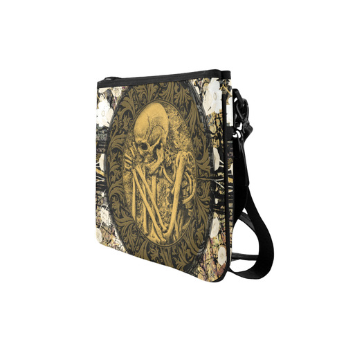 The skeleton in a round button with flowers Slim Clutch Bag (Model 1668)