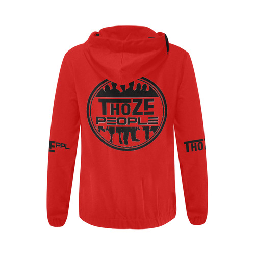 Thoze People Ladies Jacket w/ hood (black on red) All Over Print Full Zip Hoodie for Women (Model H14)
