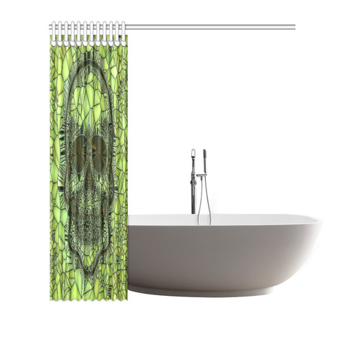 Glass Mosaic Skull,green by JamColors Shower Curtain 66"x72"