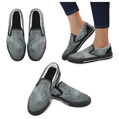 Dark grey letter vintage batik look Slip-on Canvas Shoes for Kid (Model 019)