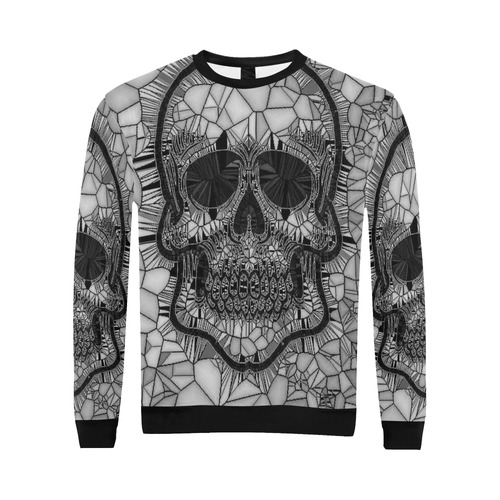 Glass Mosaic Skull, black  by JamColors All Over Print Crewneck Sweatshirt for Men/Large (Model H18)