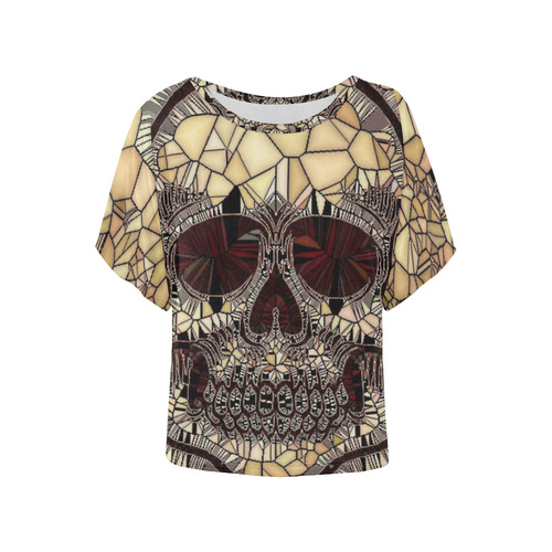 Glass Mosaic Skull,beige by JamColors Women's Batwing-Sleeved Blouse T shirt (Model T44)