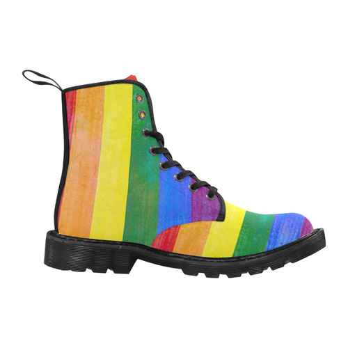 Rainbow Flag Colored Stripes Grunge Martin Boots for Men (Black) (Model 1203H)