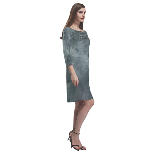 Dark grey letter vintage batik look Rhea Loose Round Neck Dress(Model D22)