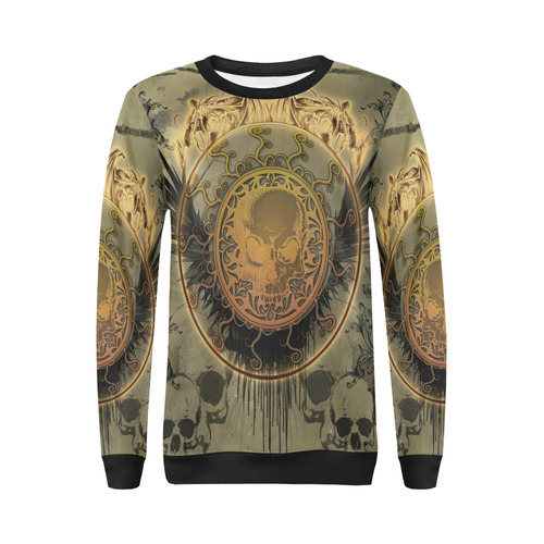 Awesome skulls on round button All Over Print Crewneck Sweatshirt for Women (Model H18)