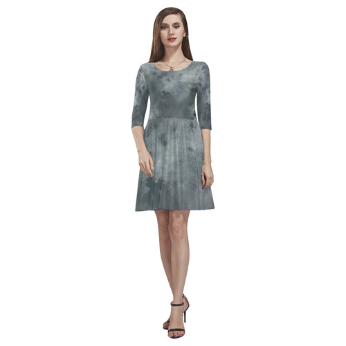 Dark grey letter vintage batik look Tethys Half-Sleeve Skater Dress(Model D20)