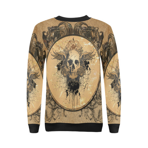 Awesome skull with wings and grunge All Over Print Crewneck Sweatshirt for Women (Model H18)