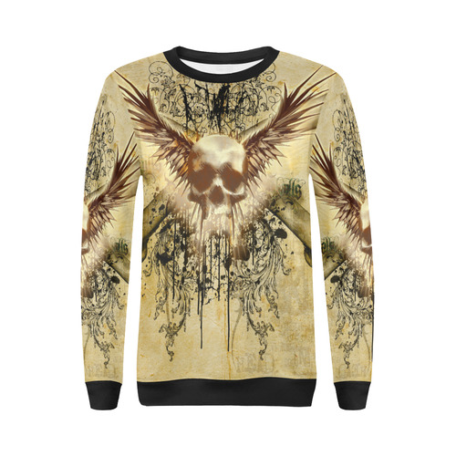 Amazing skull, wings and grunge All Over Print Crewneck Sweatshirt for Women (Model H18)