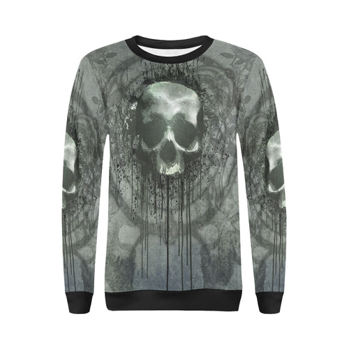 Awesome skull with bones and grunge All Over Print Crewneck Sweatshirt for Women (Model H18)