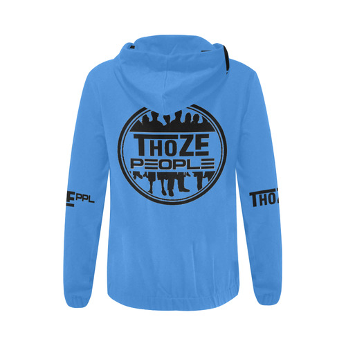 Thoze People Ladies Jacket w/ hood (black on blue) All Over Print Full Zip Hoodie for Women (Model H14)