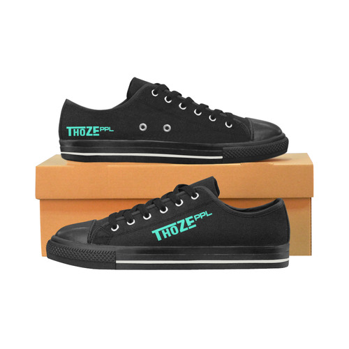 Thoze Low for Ladies (Aqua on Black) Women's Classic Canvas Shoes (Model 018)