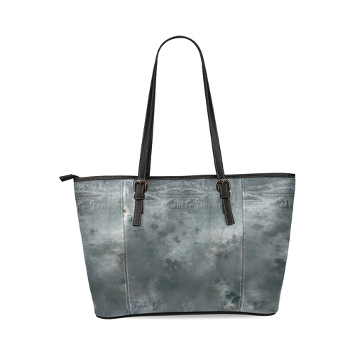 Dark grey letter vintage batik look Leather Tote Bag/Small (Model 1640)