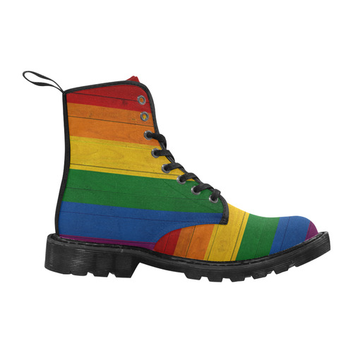 Rainbow Flag Colored Stripes Wood Martin Boots for Men (Black) (Model 1203H)