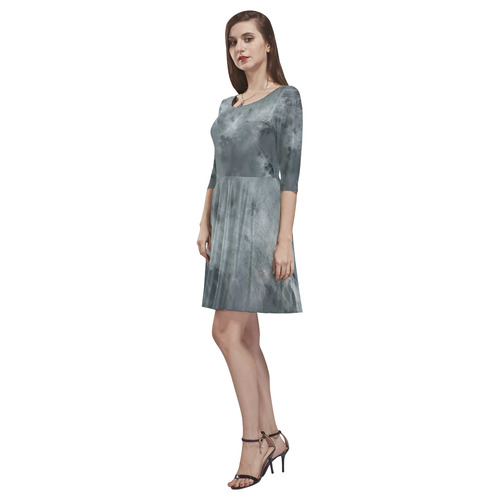 Dark grey letter vintage batik look Tethys Half-Sleeve Skater Dress(Model D20)