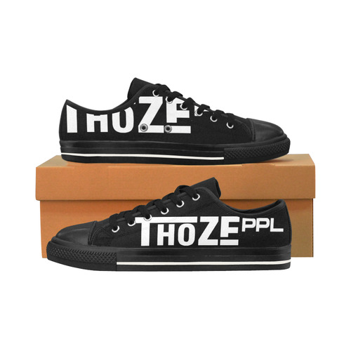 Thoze "Low Classics" (White on Black) Men's Classic Canvas Shoes/Large Size (Model 018)