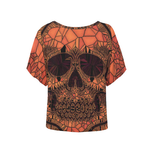 Glass Mosaic Skull,red by JamColors Women's Batwing-Sleeved Blouse T shirt (Model T44)