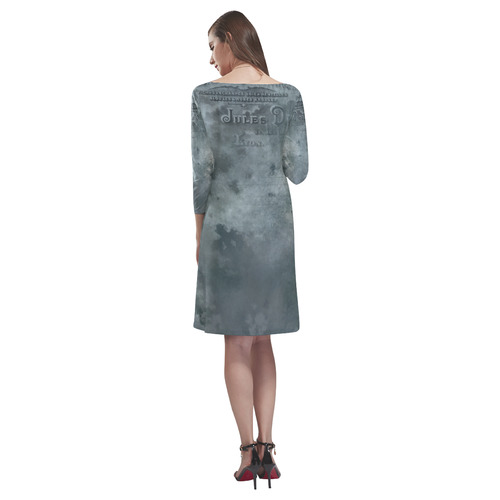 Dark grey letter vintage batik look Rhea Loose Round Neck Dress(Model D22)