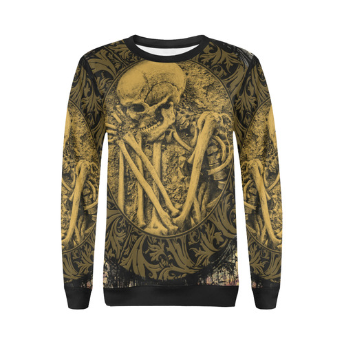 The skeleton in a round button with flowers All Over Print Crewneck Sweatshirt for Women (Model H18)
