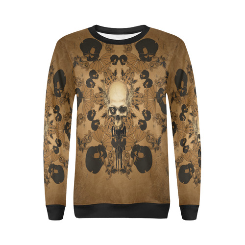 Skull with skull mandala on the background All Over Print Crewneck Sweatshirt for Women (Model H18)
