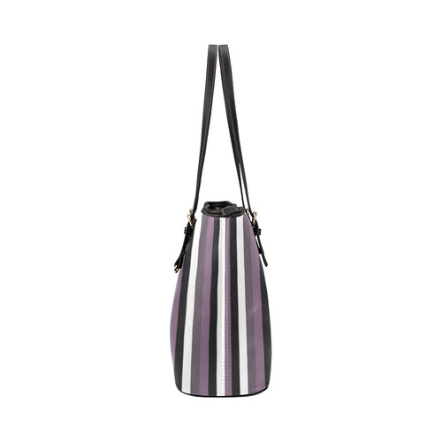 Purple Mode with Black and White vertically striped Leather Tote Bag Leather Tote Bag/Small (Model 1651)