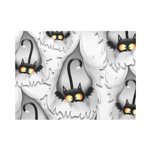 Fun Cat Cartoon in ripped fabric Hole Placemat 14’’ x 19’’ (Six Pieces)