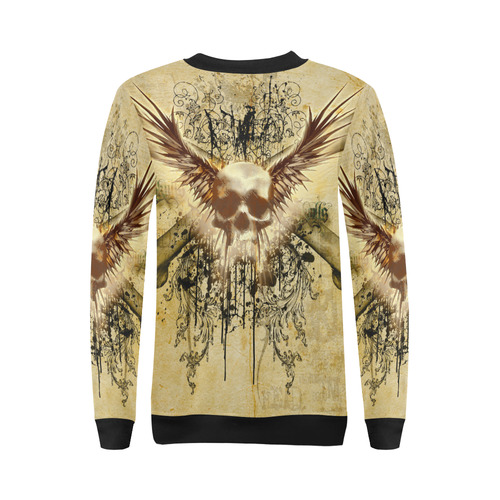 Amazing skull, wings and grunge All Over Print Crewneck Sweatshirt for Women (Model H18)