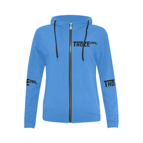 Thoze People Ladies Jacket w/ hood (black on blue) All Over Print Full Zip Hoodie for Women (Model H14)