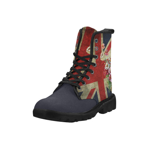 Union Jack with Flowers Blue Toe Martin Boots for Men (Black) (Model 1203H)