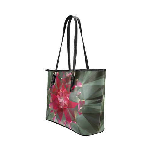 Ruby Low Poly Floral Geometric Triangles Leather Tote Bag/Large (Model 1651)
