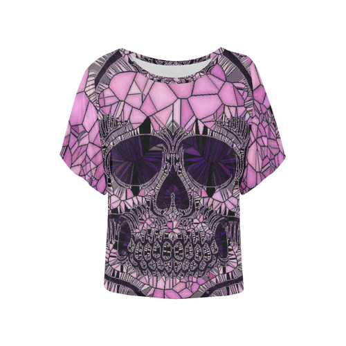 Glass Mosaic Skull,pink by JamColors Women's Batwing-Sleeved Blouse T shirt (Model T44)