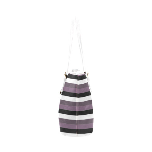 Purple Mode with Black and White horizontal striped Leather Tote Bag Leather Tote Bag/Small (Model 1651)