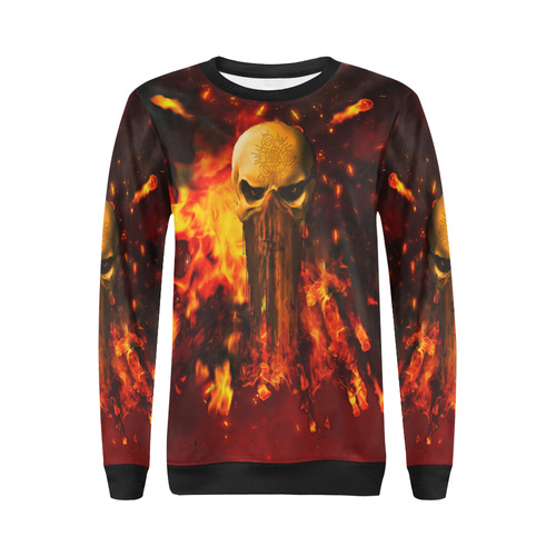 Amazing skull with fire All Over Print Crewneck Sweatshirt for Women (Model H18)