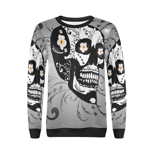 Wonderful sugar skull in black and white All Over Print Crewneck Sweatshirt for Women (Model H18)