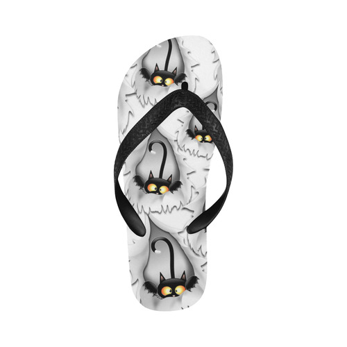 Fun Cat Cartoon in ripped fabric Hole Flip Flops for Men/Women (Model 040)