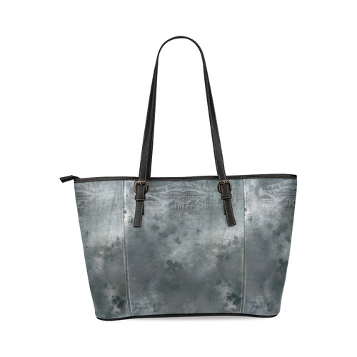 Dark grey letter vintage batik look Leather Tote Bag/Large (Model 1640)