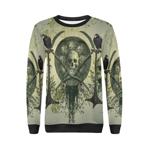 Skulls with crows All Over Print Crewneck Sweatshirt for Women (Model H18)