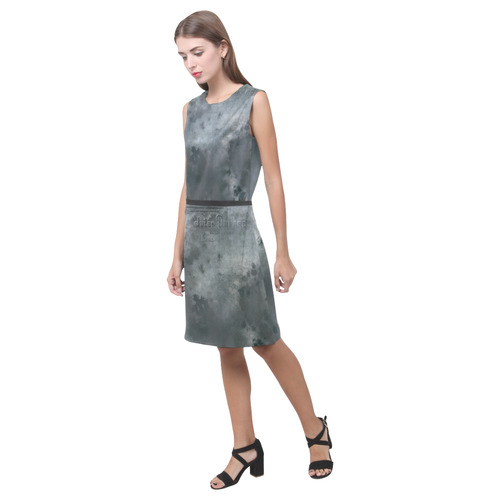 Dark grey letter vintage batik look Eos Women's Sleeveless Dress (Model D01)