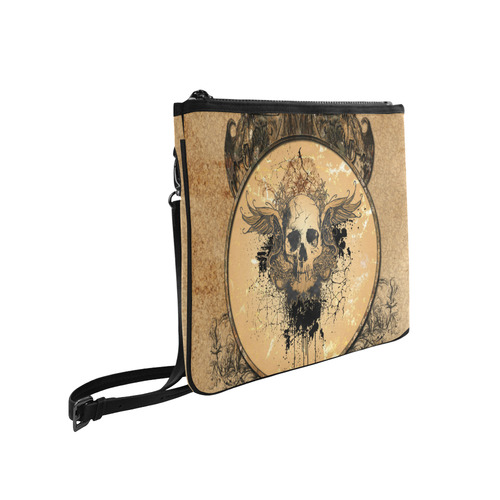 Awesome skull with wings and grunge Slim Clutch Bag (Model 1668)