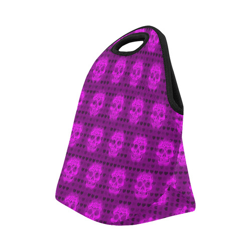 skulls and hearts, pink by JamColors Neoprene Lunch Bag/Small (Model 1669)