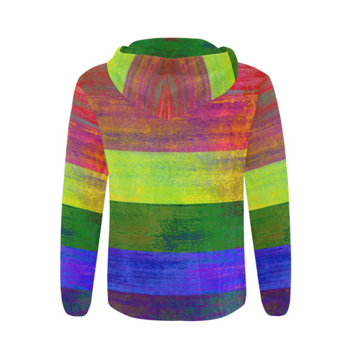 Rainbow Flag Colored Stripes Dark Grunge All Over Print Full Zip Hoodie for Men (Model H14)