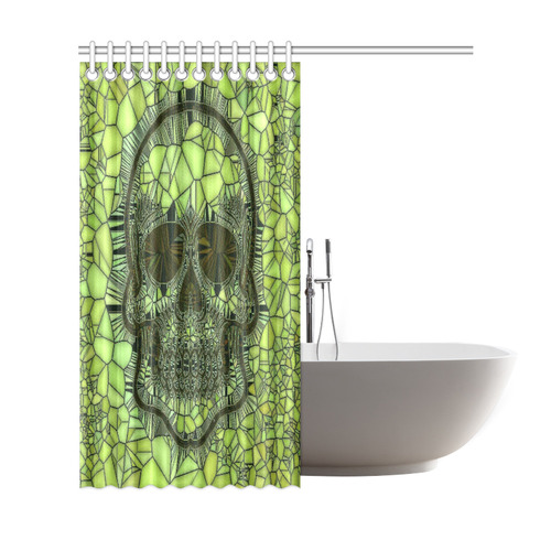 Glass Mosaic Skull,green by JamColors Shower Curtain 69"x72"