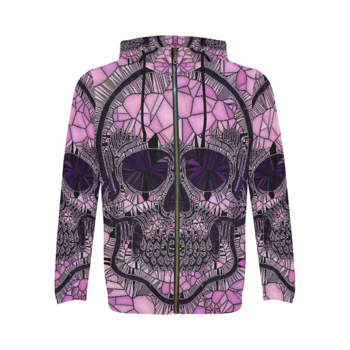 Glass Mosaic Skull,pink by JamColors All Over Print Full Zip Hoodie for Men (Model H14)