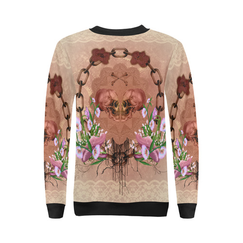 Awesome skulls with flowres All Over Print Crewneck Sweatshirt for Women (Model H18)