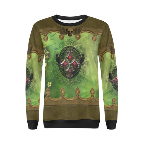 Wonderful gothic design with skull All Over Print Crewneck Sweatshirt for Women (Model H18)