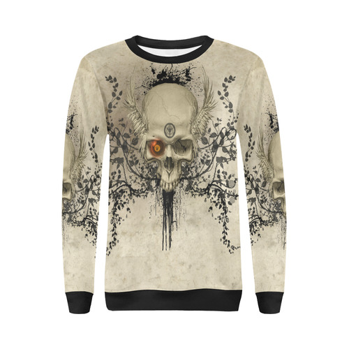 Amazing skull with wings,red eye All Over Print Crewneck Sweatshirt for Women (Model H18)