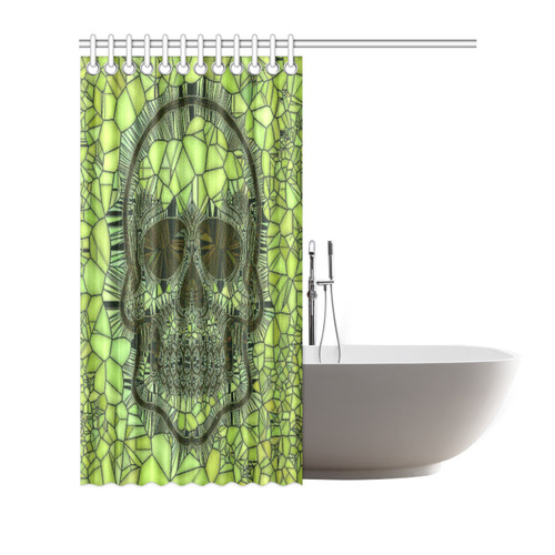 Glass Mosaic Skull,green by JamColors Shower Curtain 66"x72"