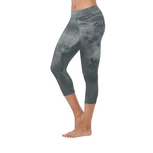 Dark grey letter vintage batik look Women's Low Rise Capri Leggings (Invisible Stitch) (Model L08)