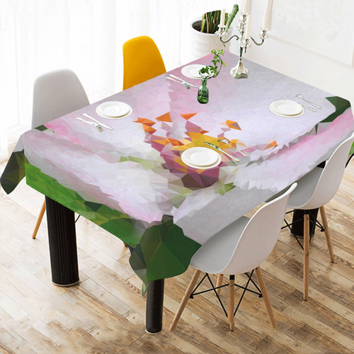 Pink Spring Floral Low Poly Geometric Cotton Linen Tablecloth 60"x 84"
