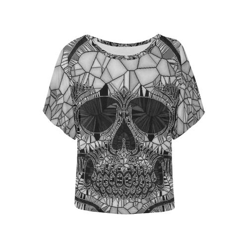 Glass Mosaic Skull, black  by JamColors Women's Batwing-Sleeved Blouse T shirt (Model T44)