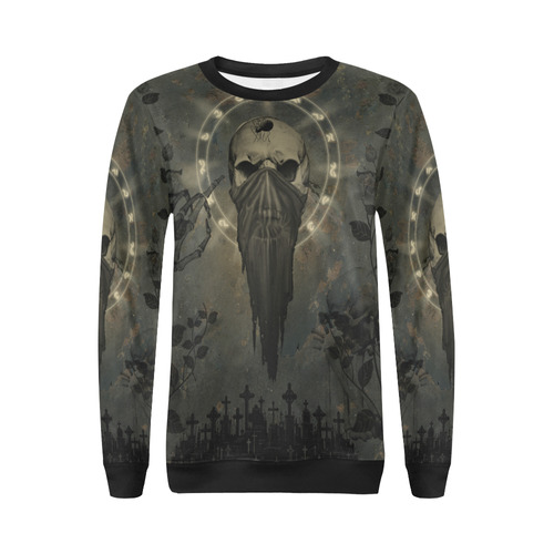 The creepy skull with spider All Over Print Crewneck Sweatshirt for Women (Model H18)